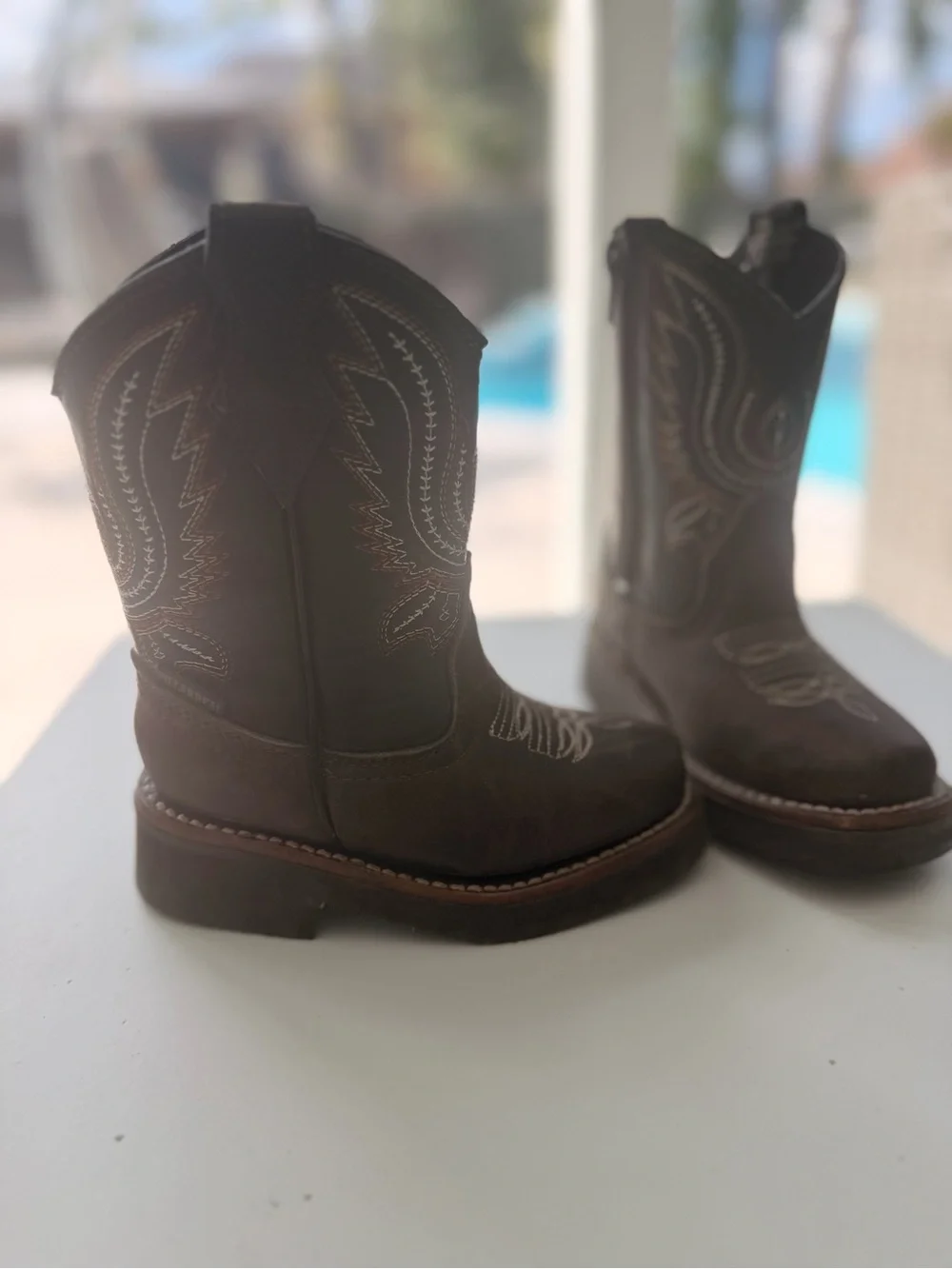 Kids Brown Embroidered Western Boots - Classic Cowboy Style